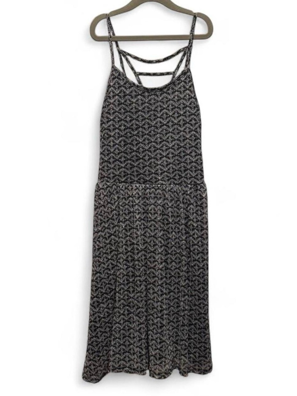 Xhilaration Black & White Patterned Midi Dress with Strappy Back